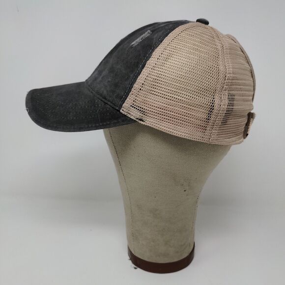 Women's Ponyflo Gray Denim Baseball Hat Cap Meshback Distressed One Size - Picture 3 of 8